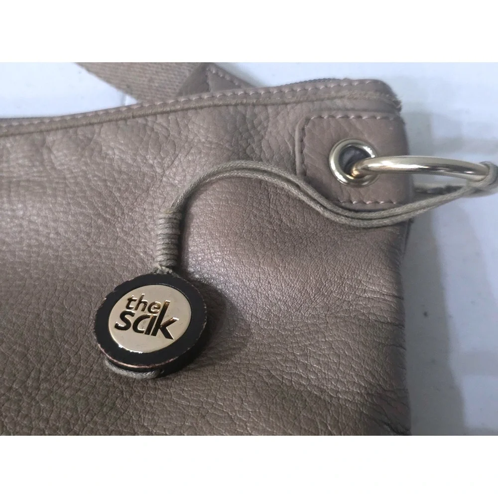 The Sak Taupe Brown Pebbled Leather Crossbody Bag Gold Hardware Adjustable Strap